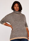 Curve-Pullover aus Bouclé mit Stehkragen und Streifen, Grau, Größe L