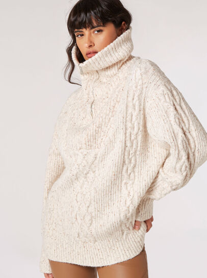 Chunky Cable Knit Zip Neck Jumper