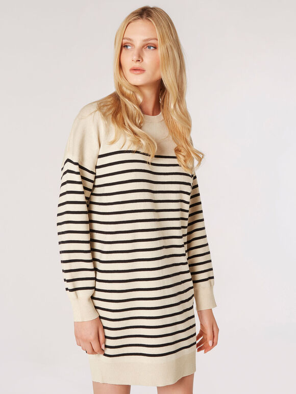 Stripe Jumper Mini Dress, Stone, large