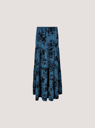 Floral Silhouette Crepe Midi Skirt