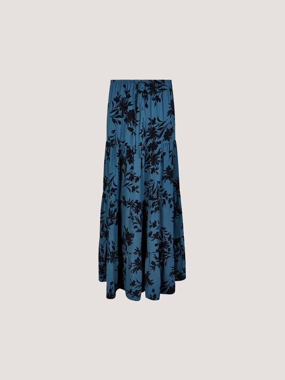 Floral Silhouette Crepe Midi Skirt, Khaki, large