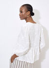 Floral Applique Tie Front Top, White, large