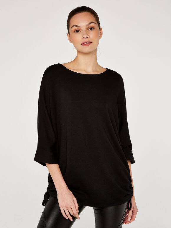 Oversized Drawstring Top, Black, large