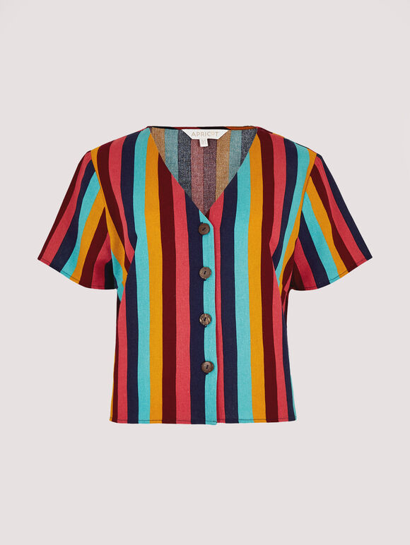 Vertical Striped Buttoned Top, Mustard, large
