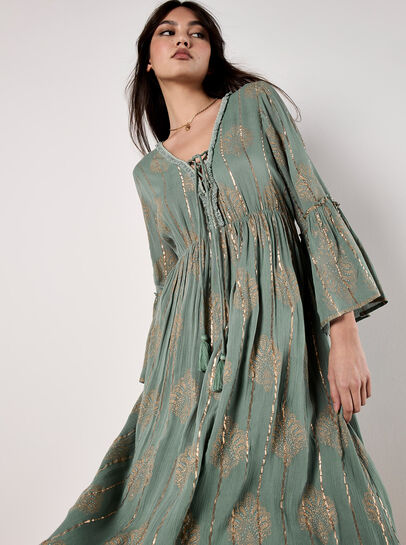 Metallic Paisley Boho Maxi Dress