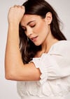 Embroidered Shirred Crop Top, White, large
