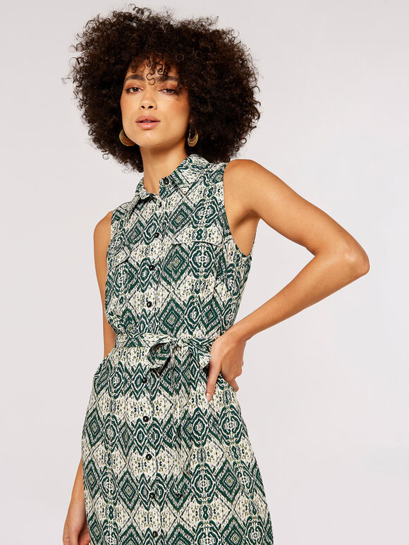 Ikat Shirt Mini Dress, Green, large