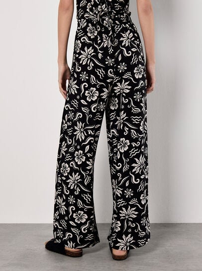 Tropical Print Wrap Leg Trousers
