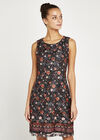 Floral Spring Lace Shift Dress, Black, large