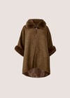 Textured Faux Fur Trim Cape, Brown, large