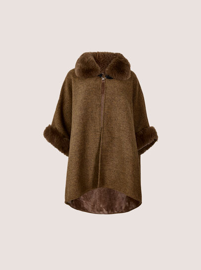 Textured Faux Fur Trim Cape