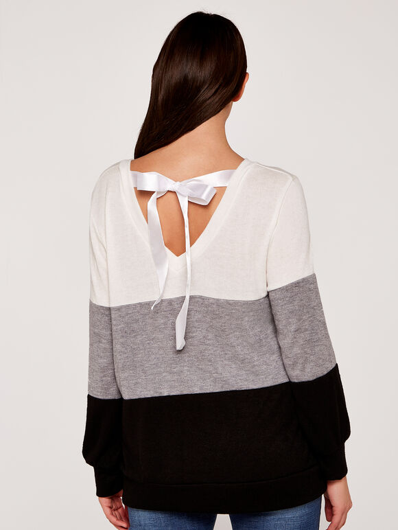 Colourblock Ribbon Back Jumper, Black, large