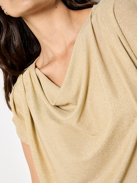 Short Sleeve Jersey Sparkle Top, Gold, large