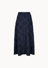 Embroidered Floral Linen Blend Midaxi Skirt, Navy, large