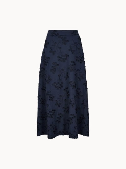 Embroidered Floral Linen Blend Midaxi Skirt