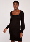 Scallop Neck Knit Dress, Black, large