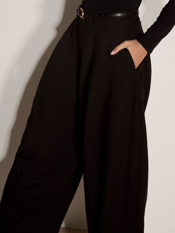 Oversized Wide-Leg Barrel Trousers, Black, large