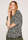 Giraffe Print Button Detail Top, Black, large