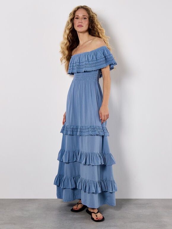 Bardot Lace Detail Maxi Dress, Blue, large