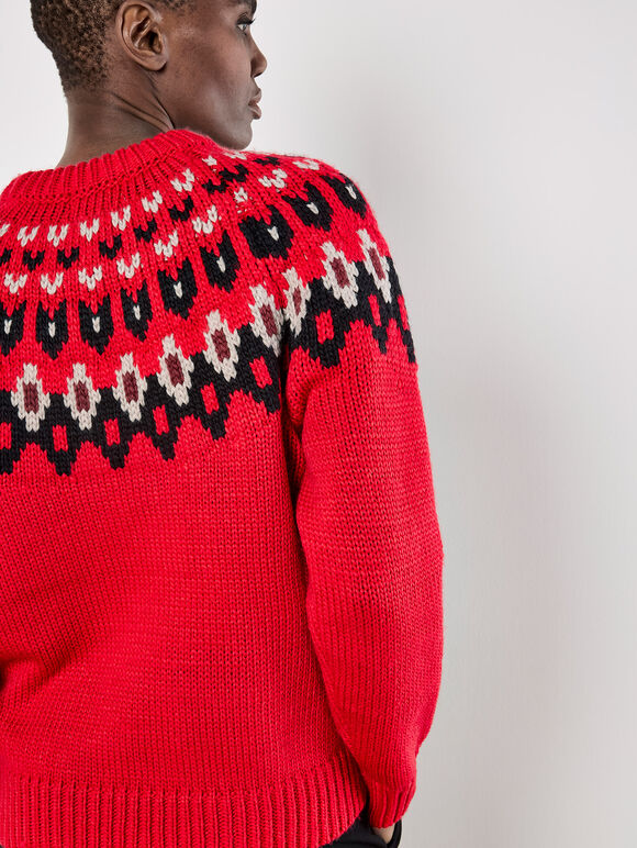 Fair Isle Chunky Knit Jumper, Red, large
