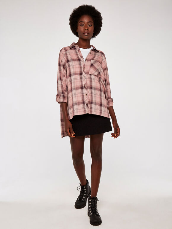 Check Oversized Shirt, Pink, large