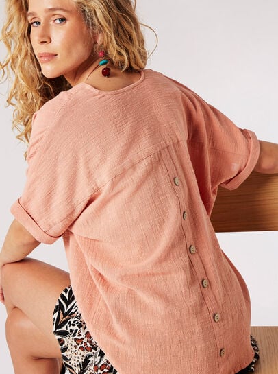 Back Button Detail Oversized Blouse