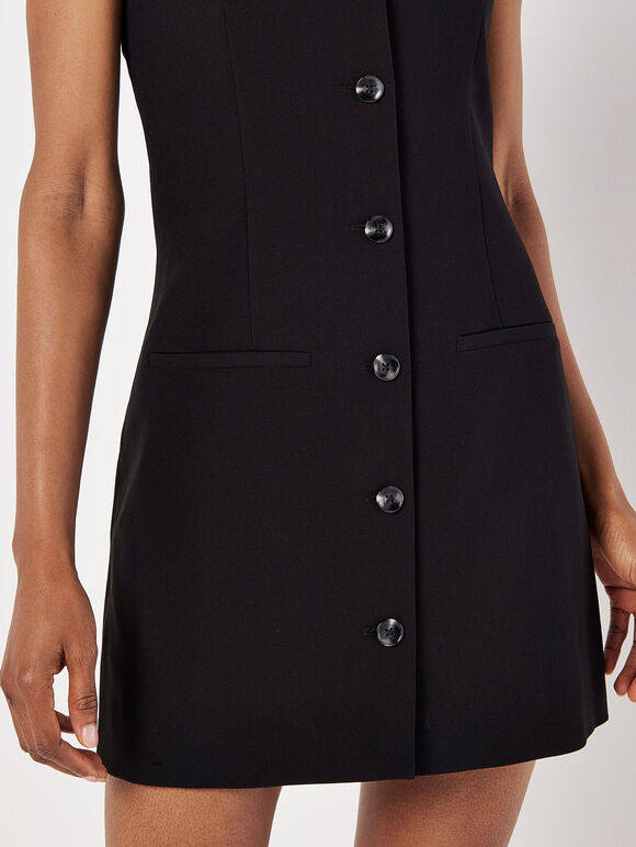Tailored Waistcoat Mini Dress, Black, large