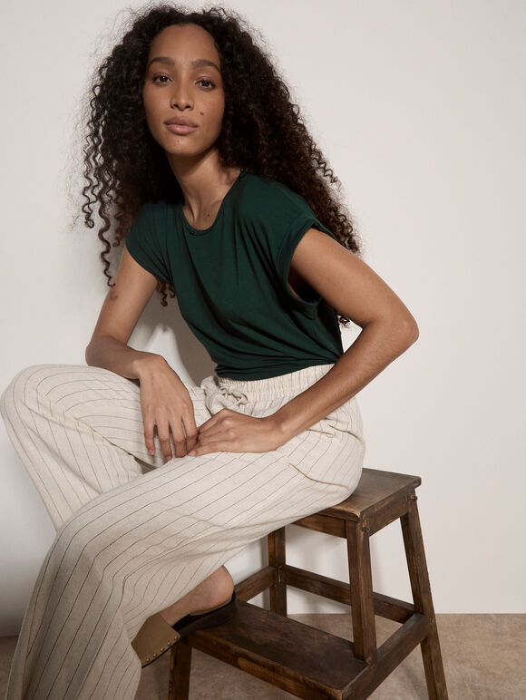 Asymmetric Wrap Jersey T-Shirt, Green, large