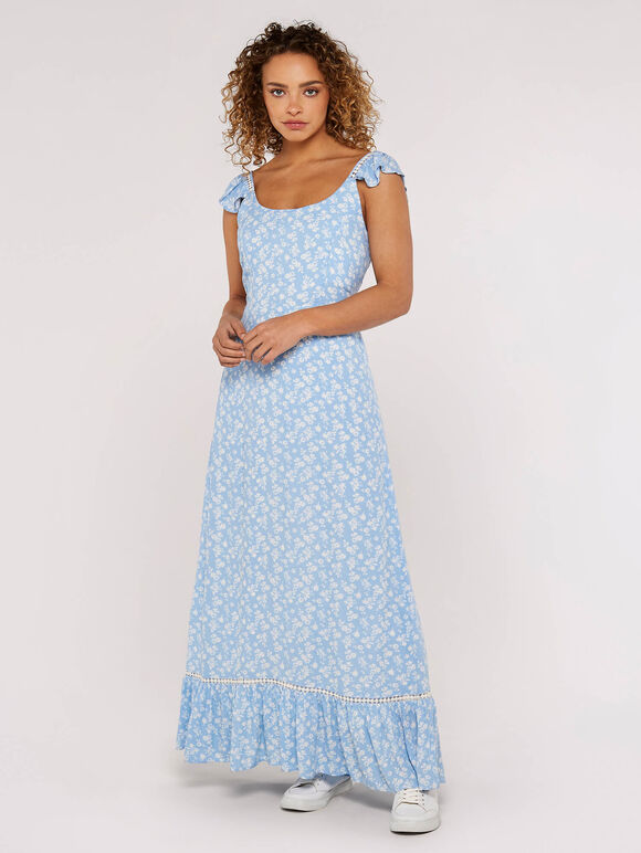 Robe longue fleurie à petites fleurs, Bleu, grand