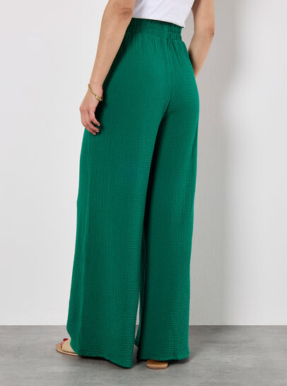 Textured Cotton Wide Leg Trousers