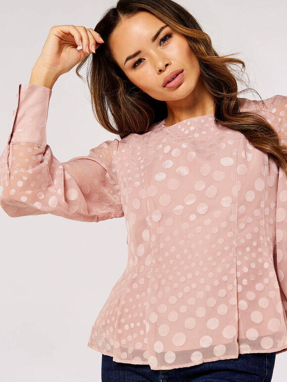 Jacquard Dot Chiffon Blouse, Pink, large