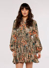 Tropical  Shirt Mini Dress, Khaki, large