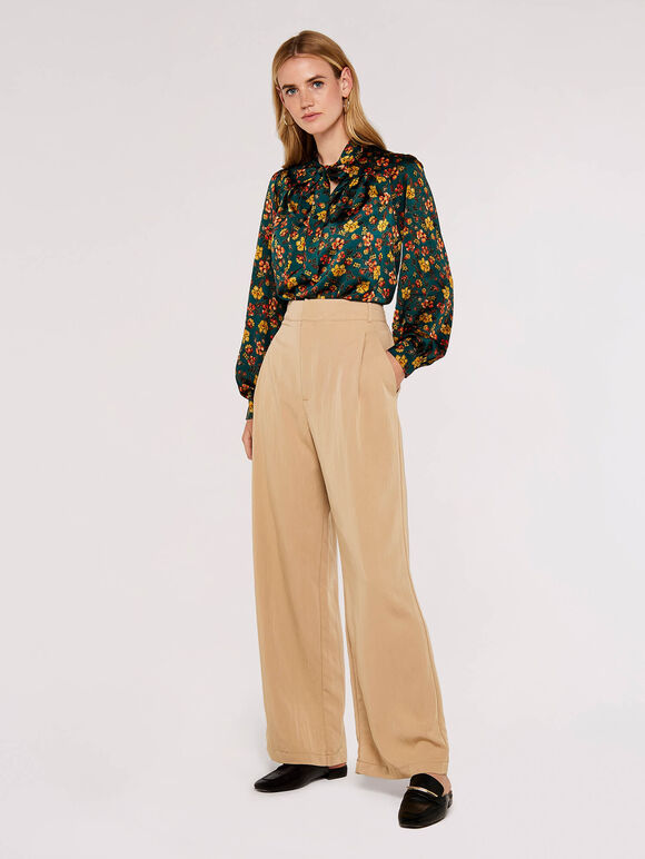 Floral Pussy Bow Blouse, Green, large