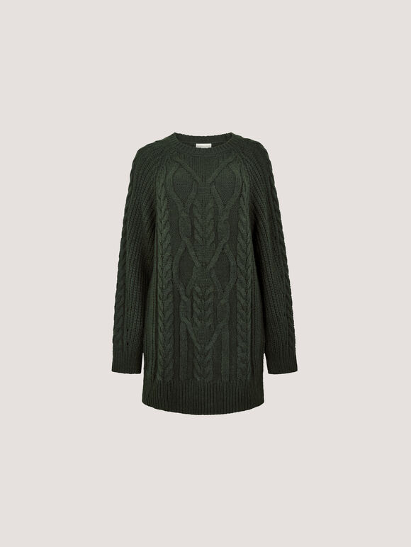 Cable Knit Jumper Mini Dress, Green, large