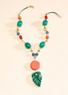 Beaded Leaf Pendant Cord Necklace, Green, large