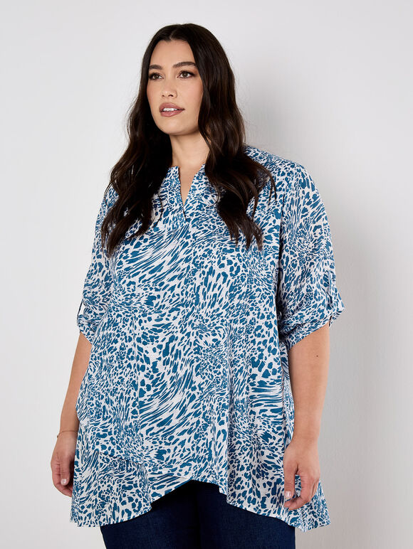 Mixed Animal Print Layered Blouse, White, large