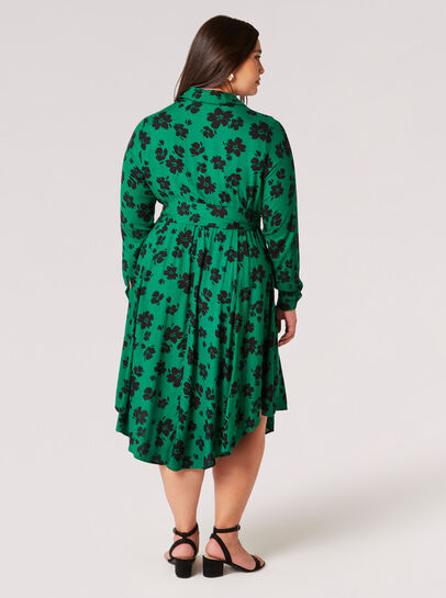 Curve Floral Hanky Hem Midi Dress