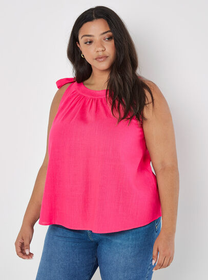 Curve Textured Tie Shoulder Top