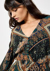Patchwork Print Hanky Hem Midaxi Dress, Green, large