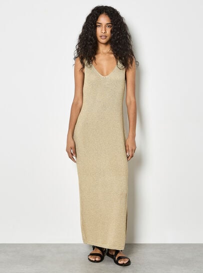 Gold Shimmer Knitted Maxi Dress