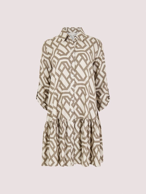 Geometric Print Mini Dress, Stone, large