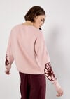 Large Embroidered Flowers Jumper, Pink, large
