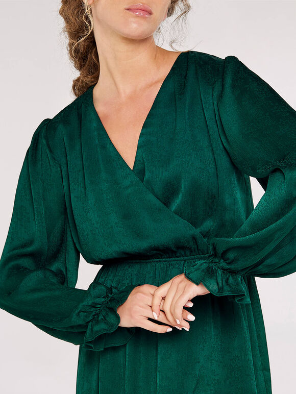 Floral Jacquard Wrap Dress, Green, large