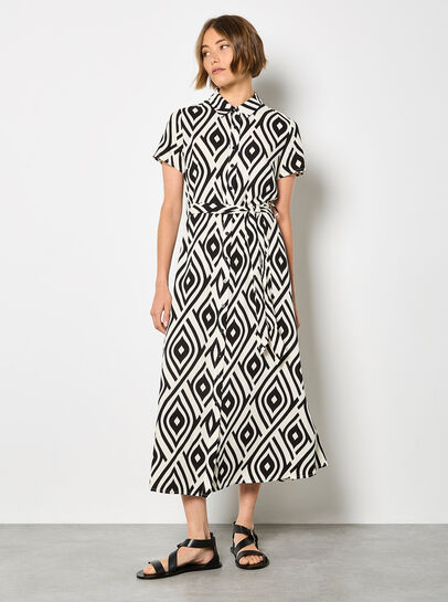 Geometric Print Shirt Midi-dress