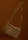 Eyelet Detail Suede Crossbody Bag, Brown, large