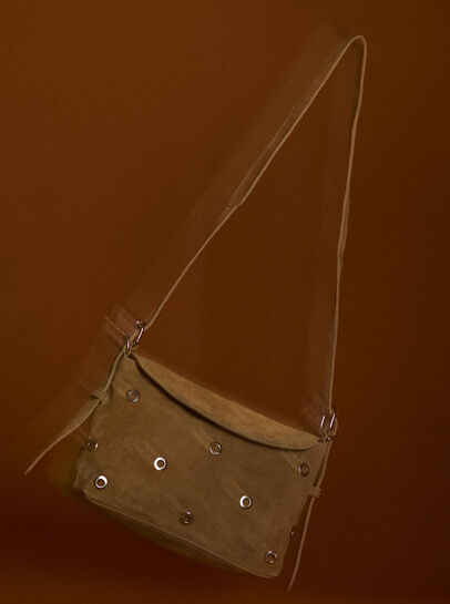 Eyelet Detail Suede Crossbody Bag