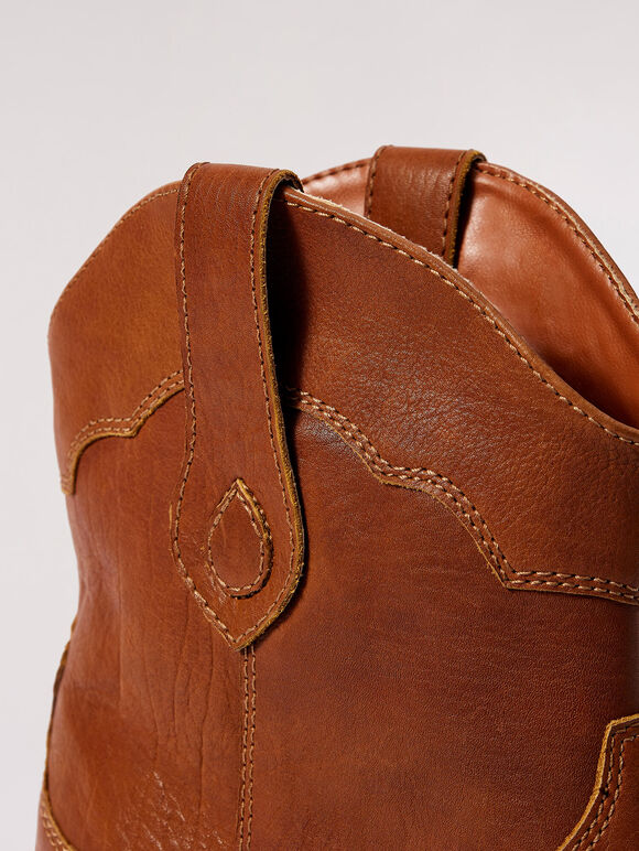 Tan Ankle Leather Boots, Brown, large