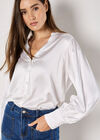 Balloon Sleeve Satin Blouse, White, large