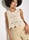 Crochet Circles Cotton Crop Top, Stone, large