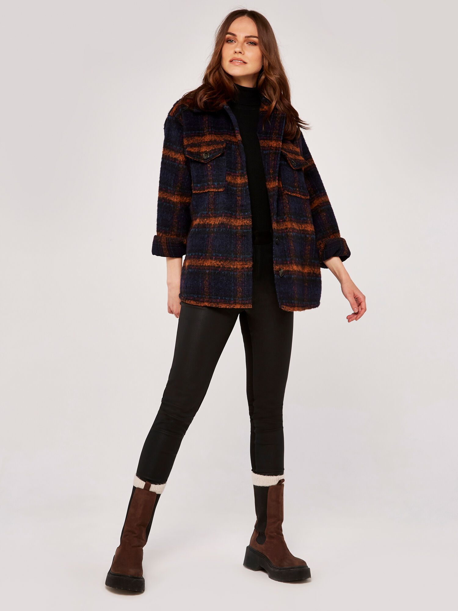 Pocket Plaid Shacket Apricot Clothing
